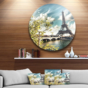 Vegetation Near Paris Eiffel Tower - Architecture Round Metal Wall Art